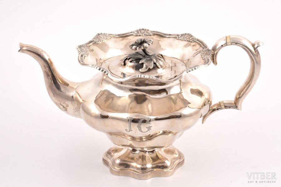 small teapot, silver, 84 standard, 481.70 g, h 14.5 cm, by Erik Sällström, 1846, St. Petersburg, Russia