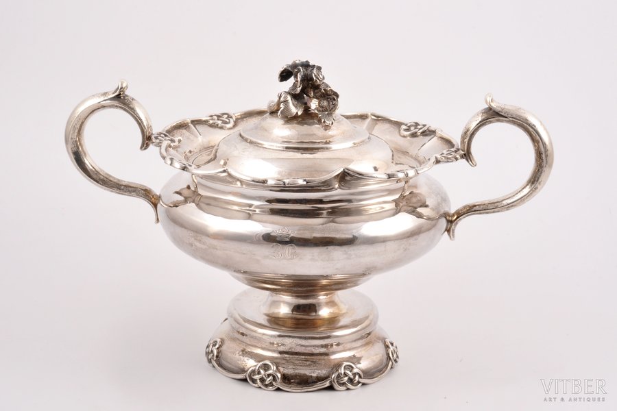 sugar-bowl, silver, 84 standard, 727.25 g, h 16 cm, by Carl Seipel, 1851, St. Petersburg, Russia