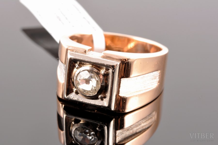 кольцо, золото, 585 проба, 14.91 г., размер кольца 20, бриллиант, ~0.52 кт, 90-е годы 20го века, Dunstan Jewelers, США, сертификат качества
