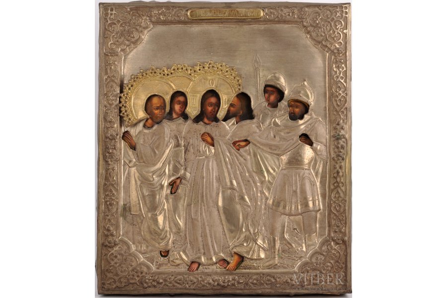 ikona, misiņa uzlikā, Jūdesa skūpsts, dēlis, gleznojums, misiņš, Krievijas impērija, 19. un 20. gadsimtu robeža, (ikona) 31 x 27 x 1.9 cm