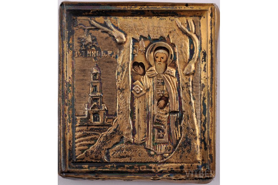 icon, with the silver oklad, the Saint Tikhon of Kaluga, board, silver, 84 standard, Russia, the beginning of the 20th cent., 4.5 x 4 x 0.8 cm