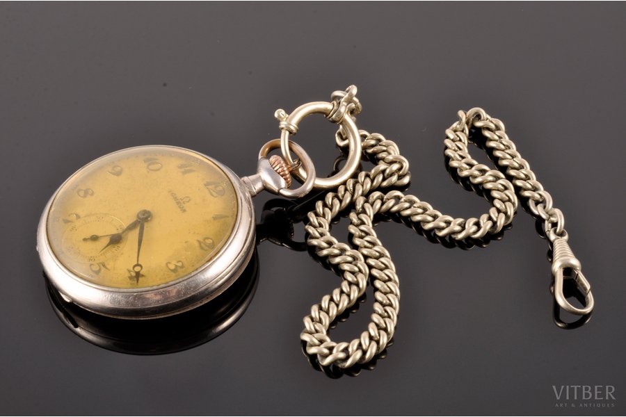 pocket watch, "Omega", Switzerland, the beginning of the 20th cent., metal, 5.7 x 4.7 x 1.4 cm, Ø 42 mm, needs servicing