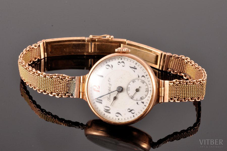 наручные часы, "Borel Fils & Cie", Швейцария, начало 20-го века, золото, (общий) 25.95 г., (браслет) 17 см, Ø 2.5 см, исправные