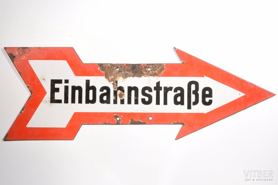 road sign, Einbahnstraße ("One-way street"), Third Reich, Germany, the 30-40ties of 20th cent., 85 x 29 cm, weight 2600 g