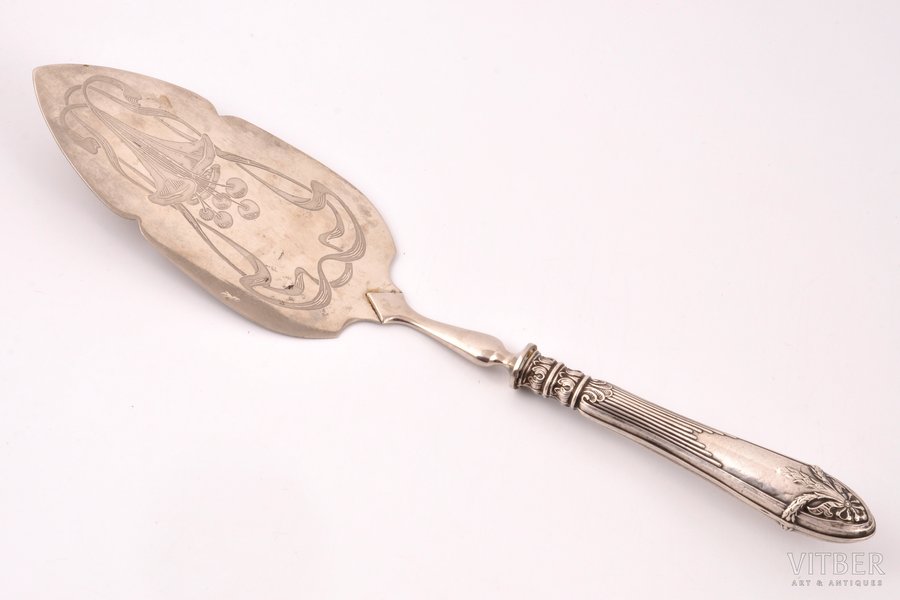 cake server, silver, 875 standard, 95.25 g, (total weight), 29.7 cm, the 30ties of 20th cent., Latvia