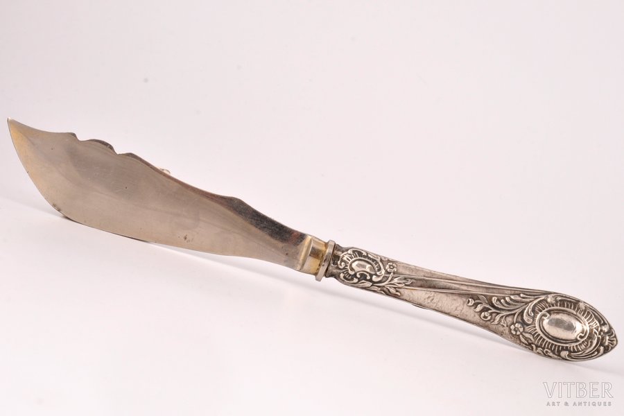 нож для рыбы, серебро, 84 проба, 41.10 г, (общий вес изделия), 20.8 см, 1908 г., Москва, Российская империя