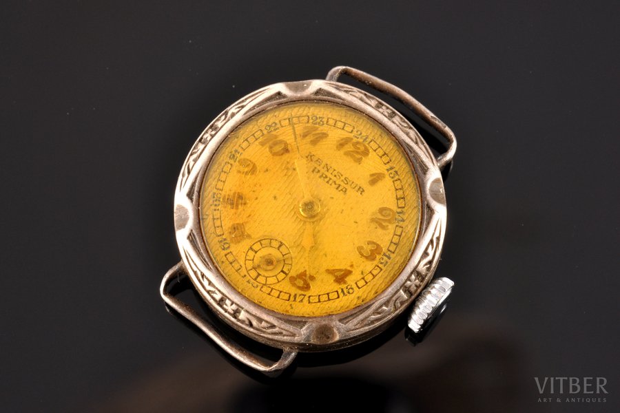 wristwatch, for women, "Kenissur Prima", Switzerland, the border of the 19th and the 20th centuries, silver, 875 standart, (total) 9.30 g., (dial corpus) 2.1 mm, working well