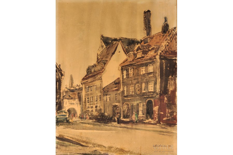 Andersons Edvīns (1929-1996), Vecpilsētas skats, 1977 g., papīrs, akvarelis, 66 x 50 cm