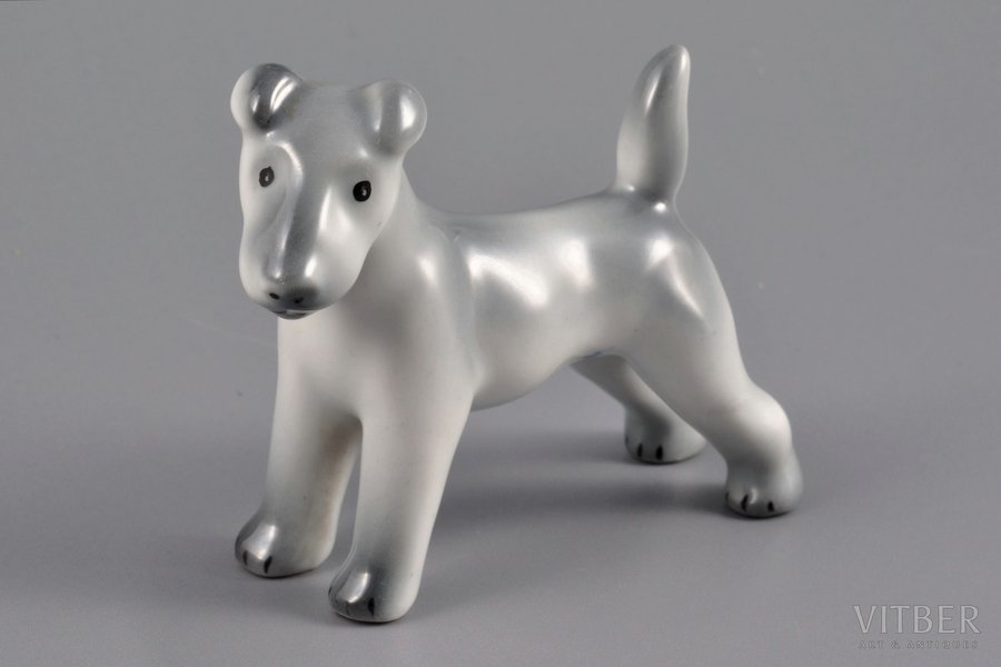 figurine, Terrier, porcelain, Riga (Latvia), M.S. Kuznetsov manufactory, 1934-1936, 6.4 cm, first grade