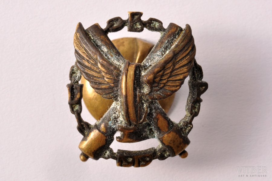 miniature badge, the Regiment of armored trains, Latvia, 20-30ies of 20th cent., 25.5 x 23.2 mm, 4.70 g