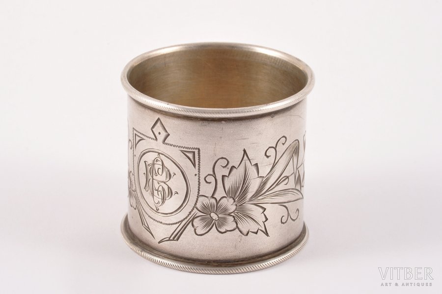 serviette holder, silver, 84 standart, engraving, 1899-1908, 35.00 g, by I.Prokofyev, Moscow, Russia, Ø 4.1 cm, h 4 cm