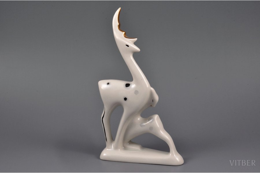 figurine, Deers, porcelain, Riga (Latvia), USSR, Riga porcelain factory, molder - Levon Agadzanjan, 1968, 20.5 cm, first grade