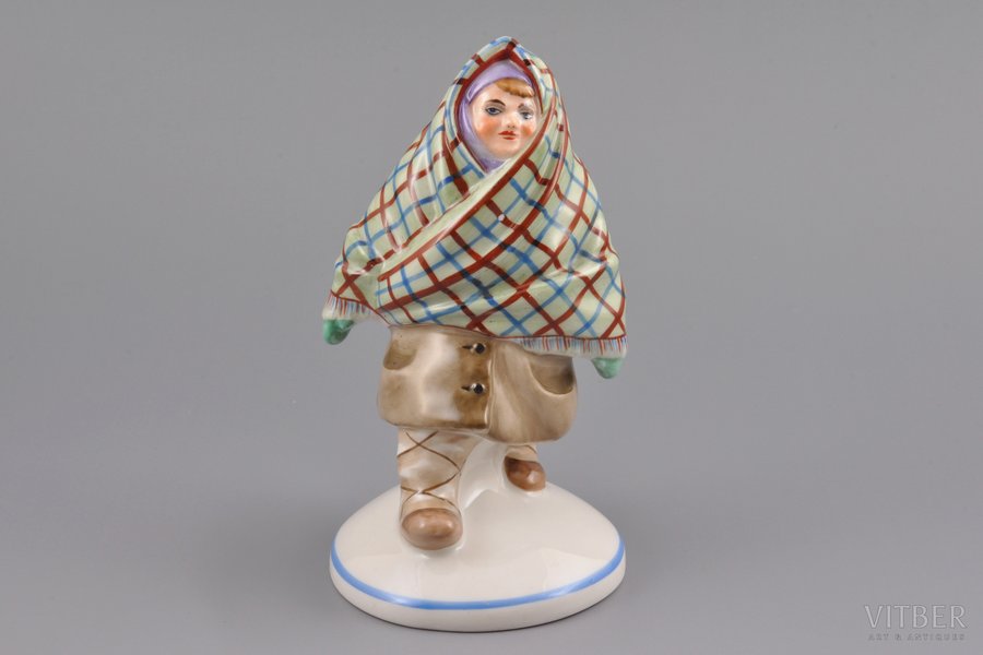 figurine, Girl with headscarf, porcelain, Riga (Latvia), USSR, Riga Ceramics Factory, 1941-1947, 15 cm, first grade