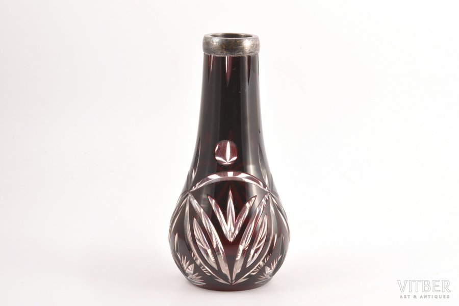 ваза, серебро, 2-х цветный хрусталь, 875 проба, 19.5 см, 30-е годы 20го века, Латвия