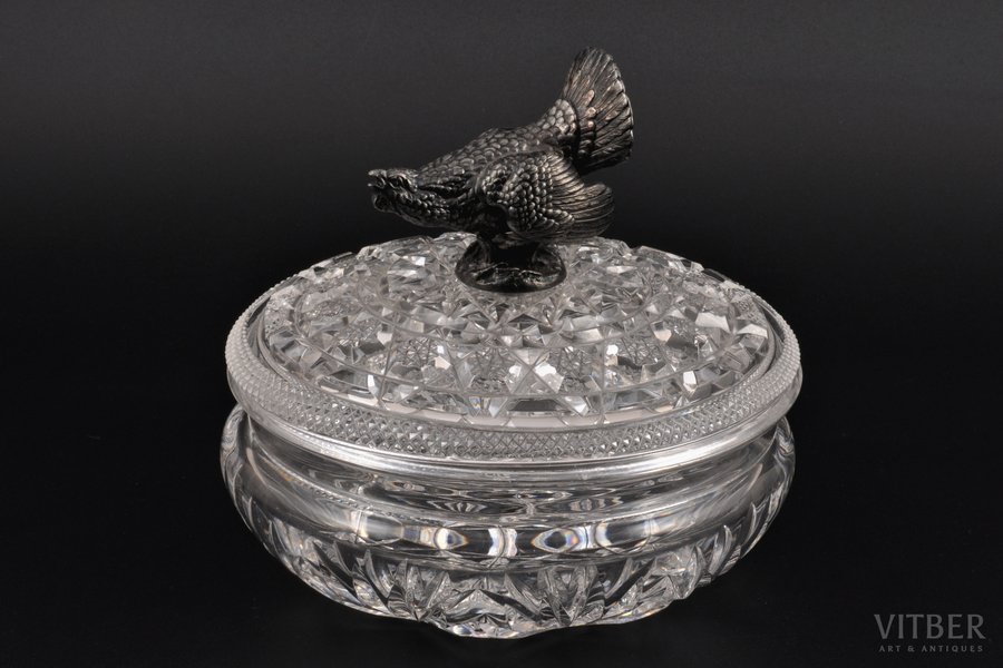 candy-bowl, "a Grouse", crystal, h 14.5, Ø 15.5 cm