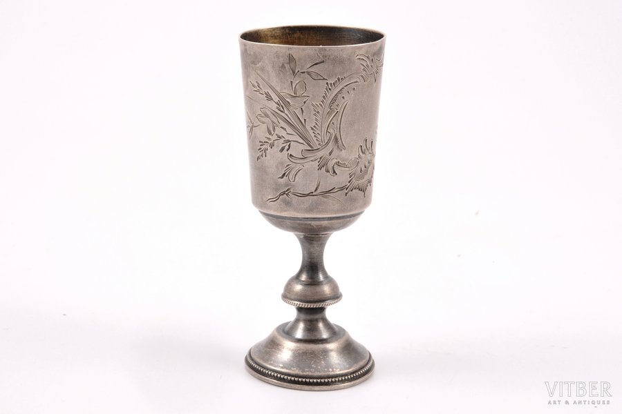 little glass, silver, 84 standard, 37.85 g, engraving, 8.7 cm, 1899-1908, Moscow, Russia