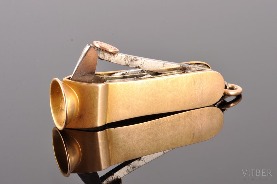 cigar cutter, gold, 56 standart, (total) 24.60 g., the item's dimensions 5.4 x 1.4 cm, 1908-1916, Riga, Russia