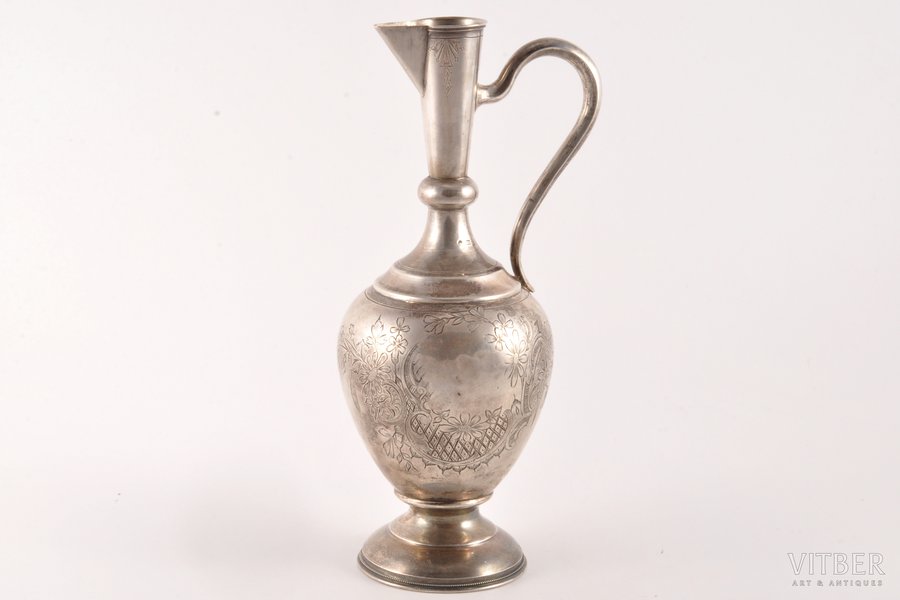 jug, silver, 84 standard, 271.75 g, engraving, 23 cm, 1899-1908, Moscow, Russia, signs of soldering (the spout)