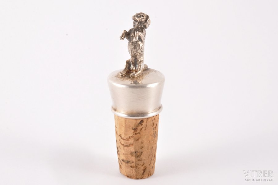 cork, silver, "Dog", 925 standart, the beginning of the 20th cent., (total) 27.85 g, Gayer & Krauss, Schwäbisch Gmünd, Germany, h (total) 7.9 cm