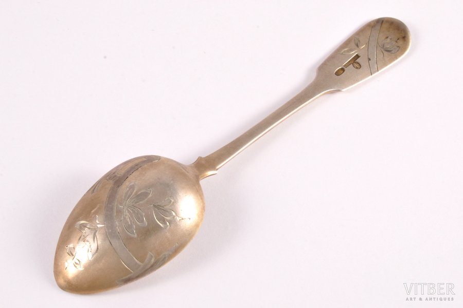 teaspoon, silver, 84 standard, 26.40 g, engraving, 14.7 cm, Ivan Khlebnikov factory, 1908-1916, Moscow, Russia