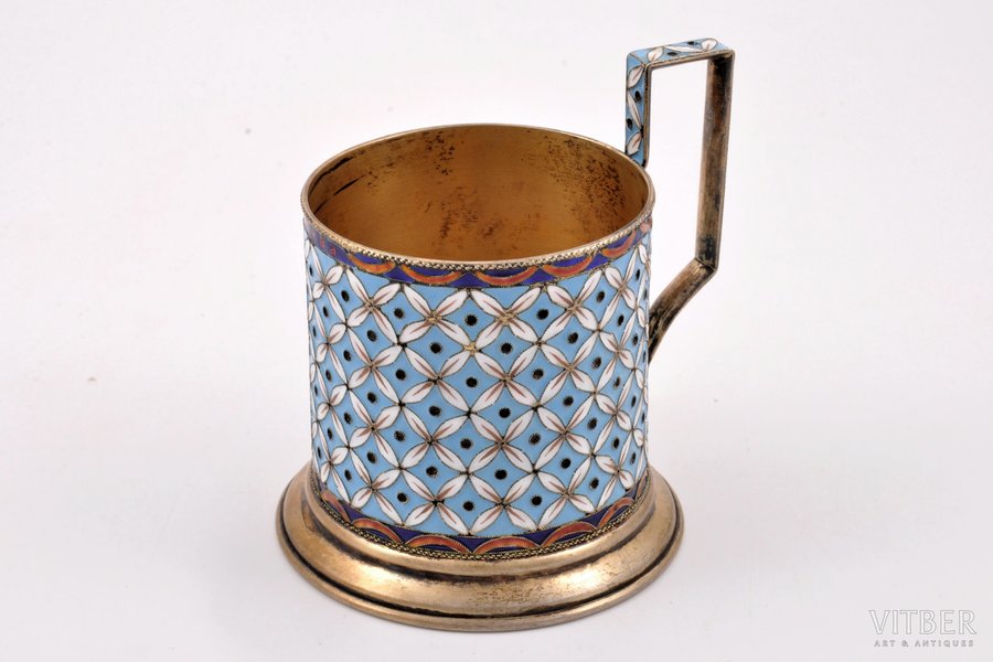 tea glass-holder, silver, inscription: "Moscow", 916 standart, cloisonne enamel, gilding, 1955, 193.75 g, Leningrad Jewelry Factory, Leningrad, USSR, Ø (inside) 6.7 cm