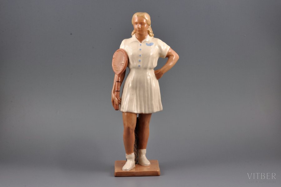 figurine, Tennis-player, ceramics, Lithuania, USSR, Kaunas industrial complex "Daile", the 60ies of 20th cent., 34.5 cm