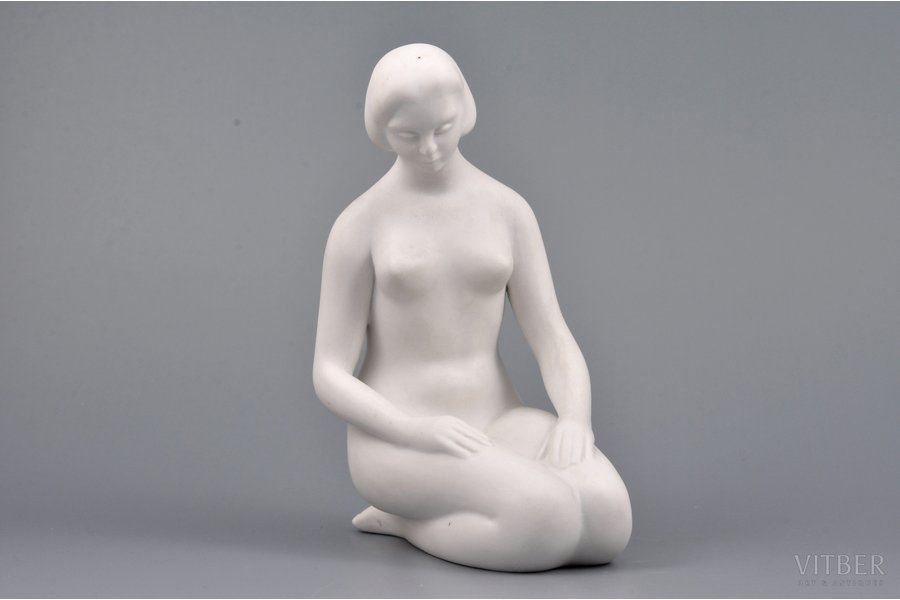 figurine, Nude, bisque, Riga (Latvia), sculpture's work, molder - Anatoly Travnikov, 1963, 14 cm