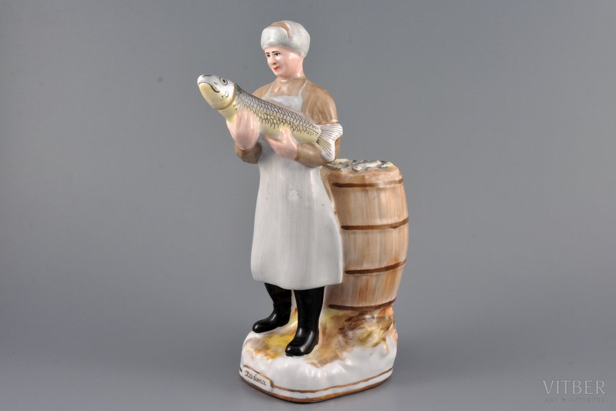 figurine, the Baikal Fisherman, porcelain, USSR, Khaitinsk Porcelain Plant, 1954-1957, 22.5 cm, first grade, chip on a fish