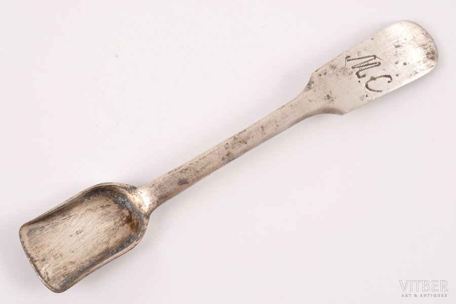 ложечка для соли, серебро, 84 проба, 4.25 г, 7.5 см, 1843-1896 г., Рига, Российская империя