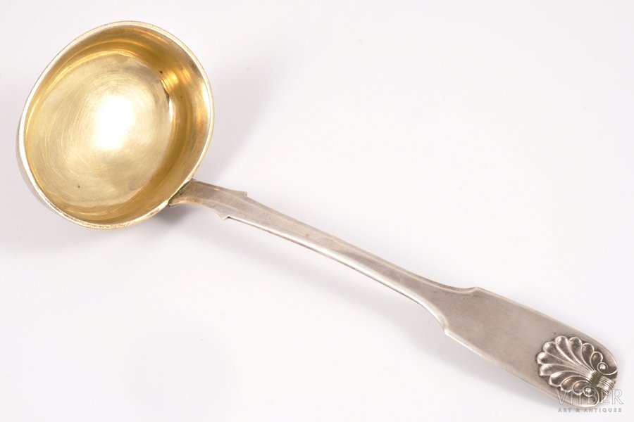spoon sauce, silver, 84 standard, 55.20 g, gilding, 17 cm, 1863, Riga, Latvia, Russia