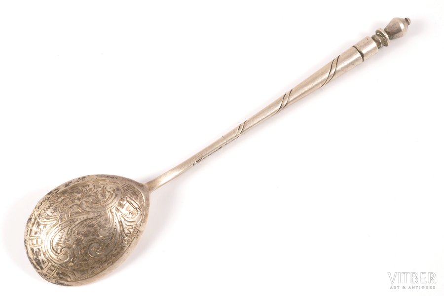 spoon, silver, 84 standard, 28.00 g, engraving, 14 cm, the middle of the 19th cent., Moscow, Russia