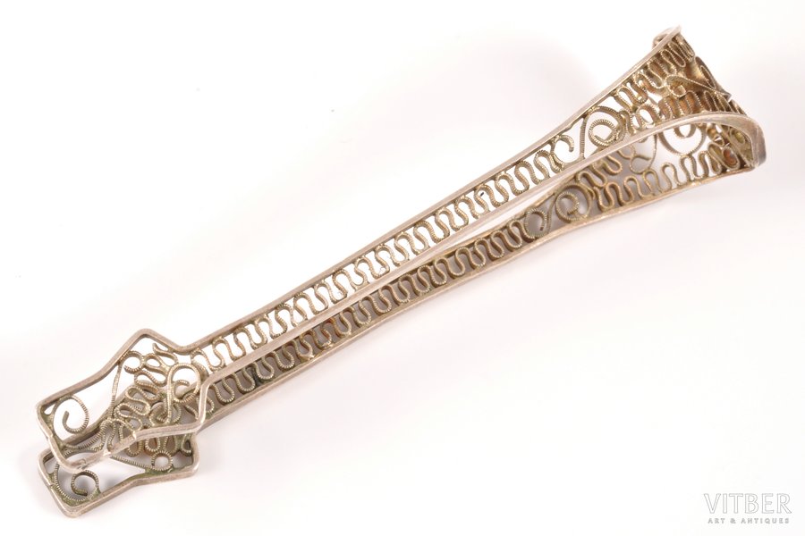 sugar tongs, silver, 875 standard, 14.60 g, 10 cm, the 30ties of 20th cent., Latvia