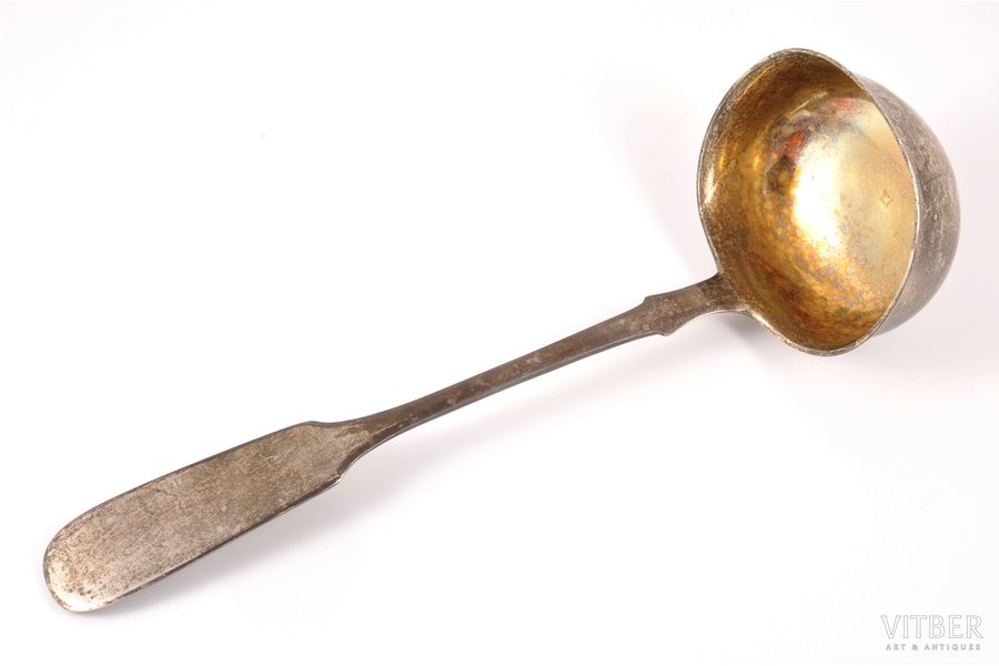 ladle, silver, 84 standard, 197.20 g, gilding, 30 cm, by H. Katz, 1889, Vilna, Russia, Lithuania