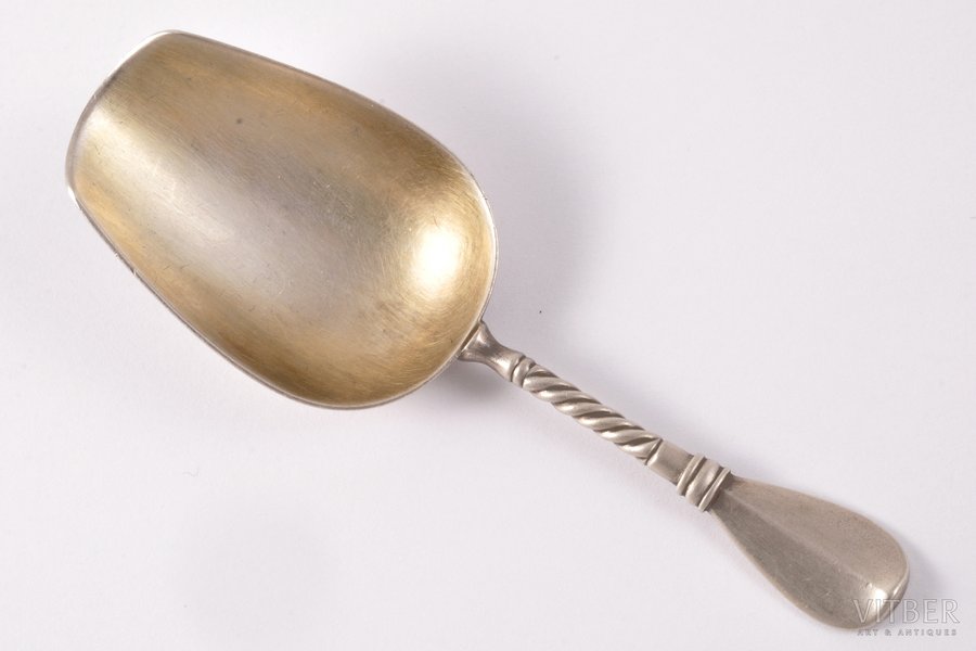 tea caddy spoon, silver, 84 standard, 28.75 g, 11 cm, by Grigoriy Sbitnev, the end of the 19th century, Moscow, Russia