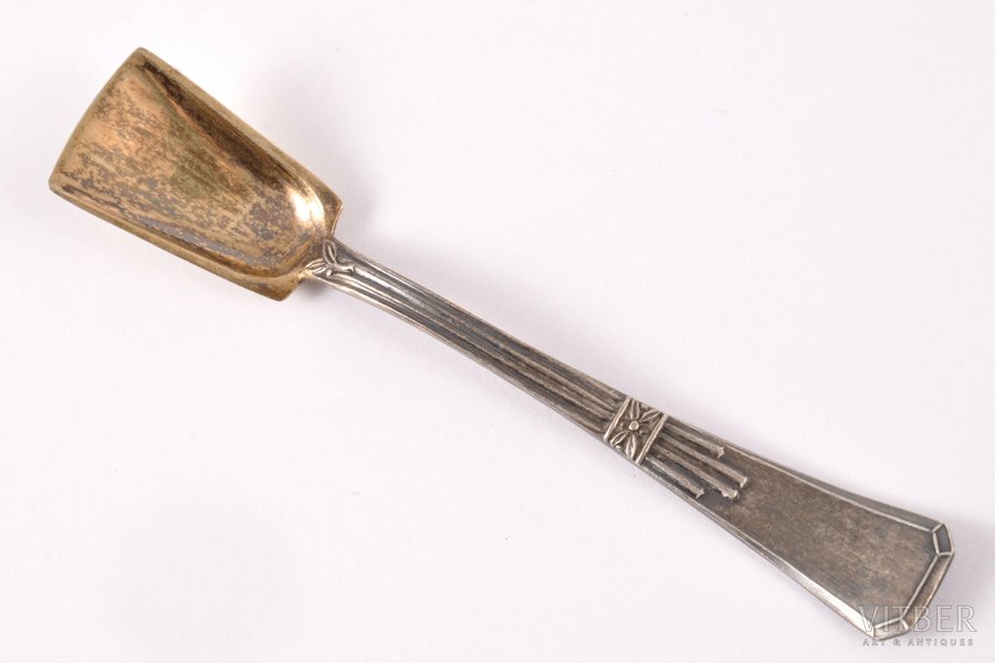 spoon for salt, silver, 875 standard, 6.20 g, gilding, 7.6 cm, 1954, Kiev, USSR