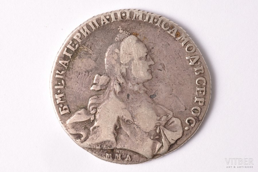 1 рубль, 1764 г., ММД, ЕI, серебро, Российская империя, 22.95 г, Ø 37.5 -38.9 мм, VF, F