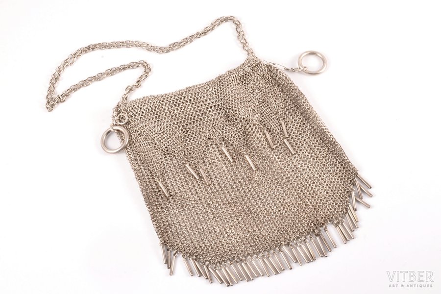 an evening bag, silver, 84 standard, 316.15 g, chainmail, 17 x 16 cm, workshop of Dmitry Udalcov, the beginning of the 20th cent., Moscow, Russia
