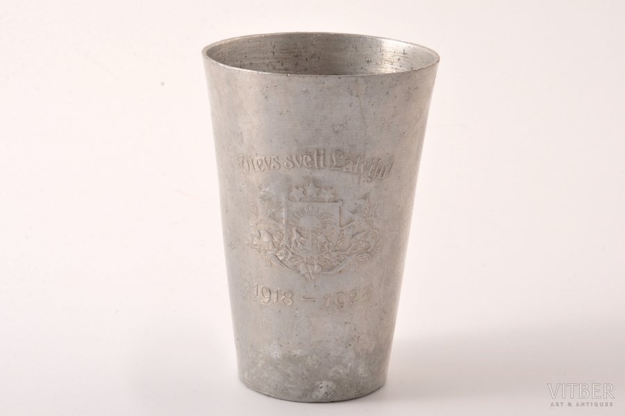 goblet, 10th Anniversary of the Republic of Latvia, with an image of G. Zemgals, the President of Latvia, aluminum, Latvia, ~1928, h 9.9 cm