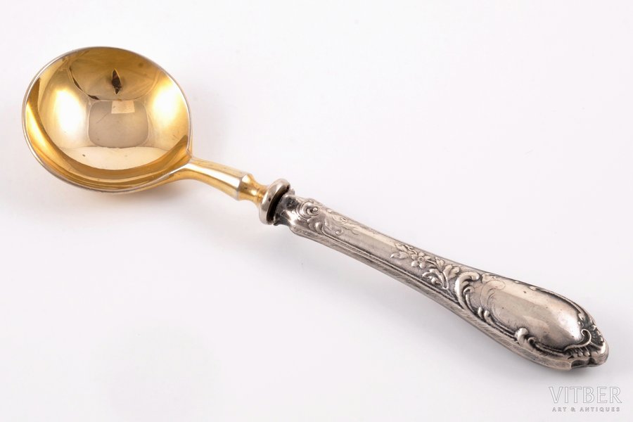 spoon, silver, metal, 875 standard, 39.50 g, (total weight), gilding, 14.3 cm, the 20-30ties of 20th cent., Latvia