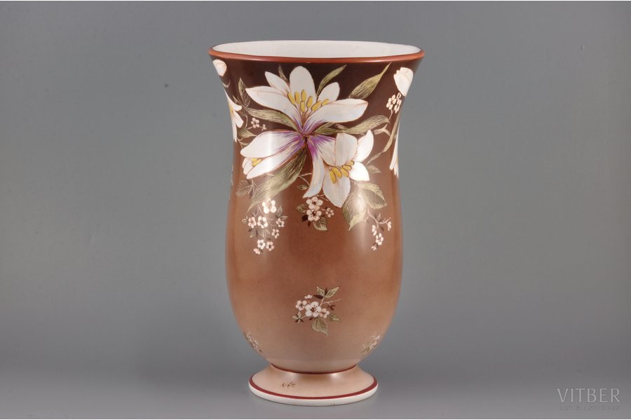 vase, Lilies, porcelain, sculpture's work, shape by Viya Zaleshkevitch, polychrome overglaze hand painting by Aija Mūrniece, Riga (Latvia), USSR, the 80ies of 20th cent., 29 cm, from the author's private collection