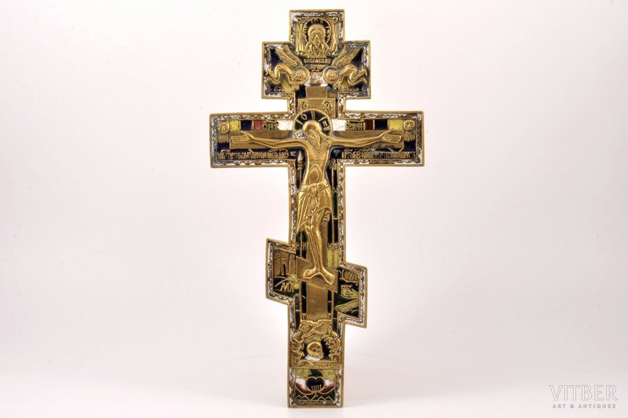 cross, The Crucifixion of Christ, bronze, 5-color enamel, Russia, the border of the 19th and the 20th centuries, 27.5 x 14.8 x 0.55 cm, 576.20 g.