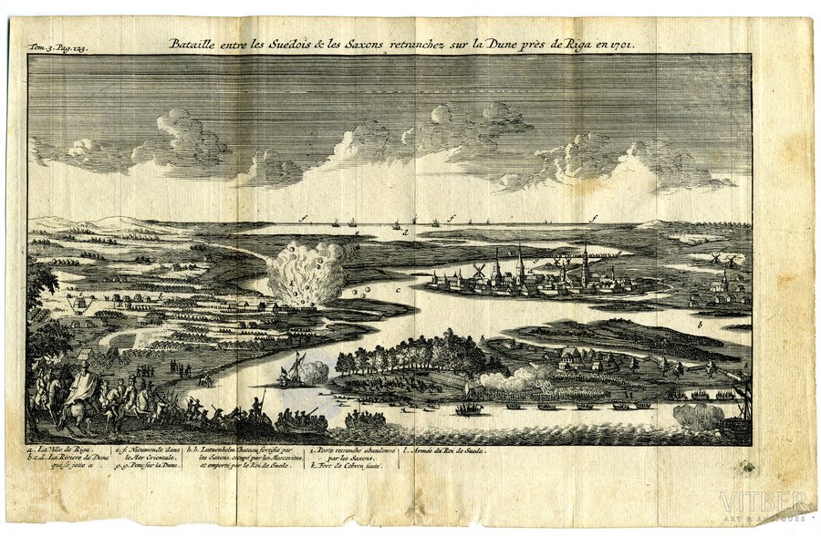 litography, Hostilities near Rīga in 1701, 18th cent., 25,5x16 cm