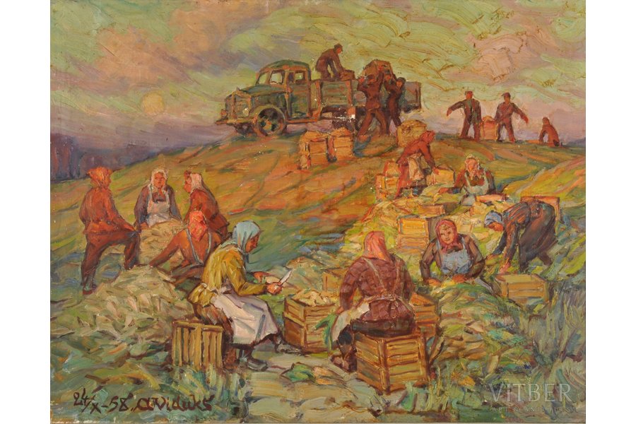 Viduks Oto (1887-1966), At the Ābeļi, 1958, carton, oil, 46 x 61 cm