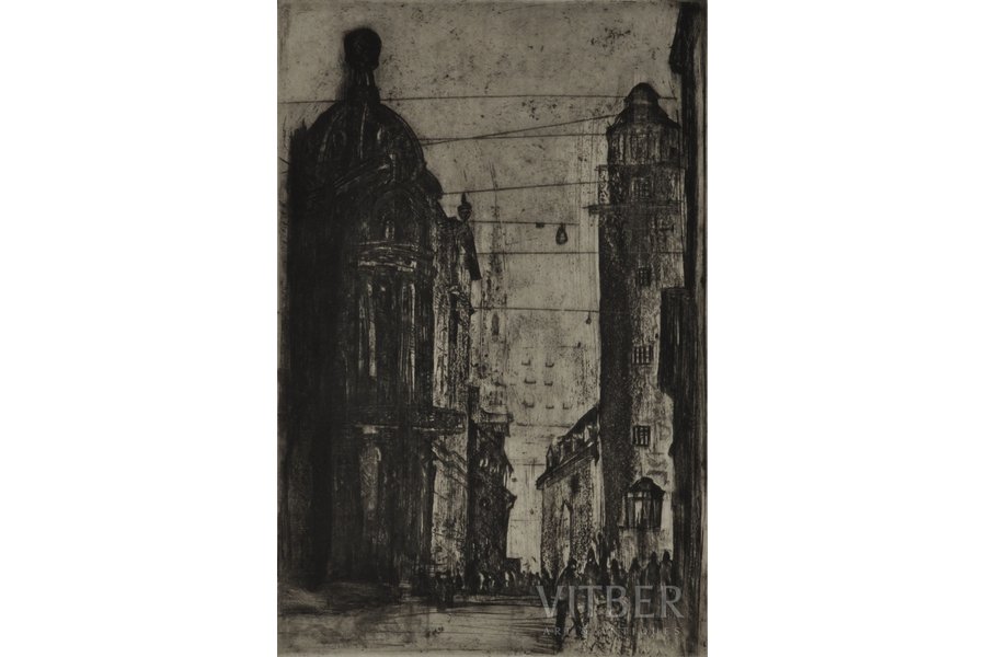 Никитинс Артурс (1936), Вецрига (Старая Рига), 1968 г., бумага, офорт, 39 x 26 см