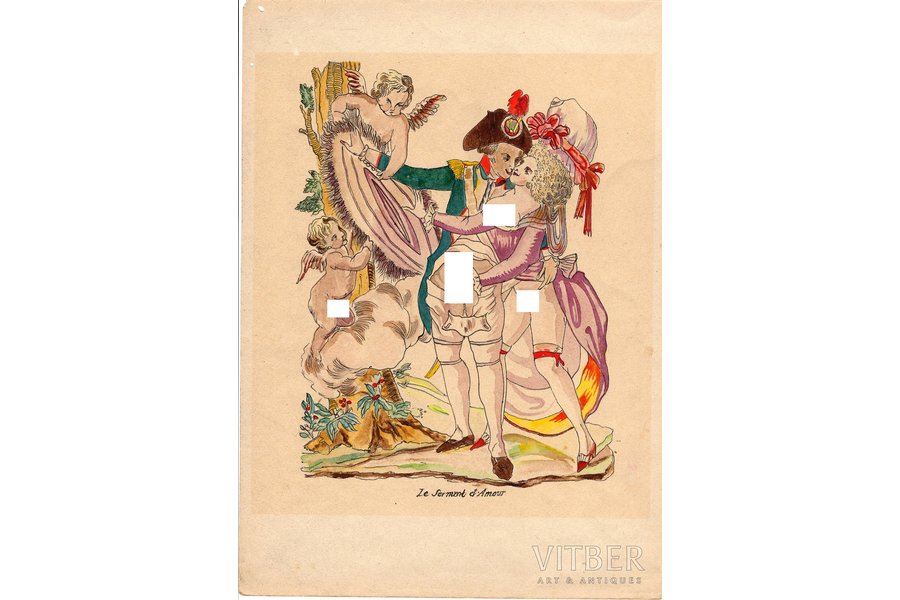 erotica, Guardsman with lady, the 19th cent., paper, water colour, indian ink, 29.6 x 20.9 cm, image file is edited