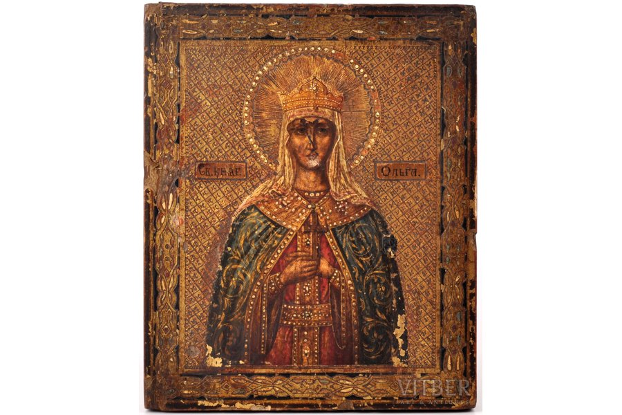 ikona, Svētā kņaziene Olga, gleznota uz zelta, dēlis, gleznojums, Krievijas impērija, 17.7 x 14.5 x 1.6 cm