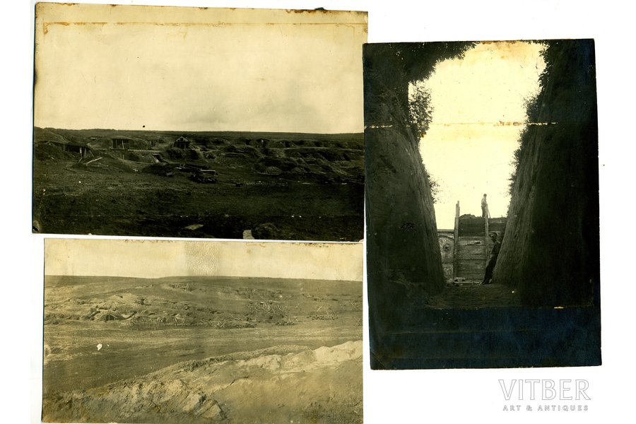 photography, 3 pcs., Tsarist Russia, at the battle positions, beginning of 20th cent., 17 x 11.6, 16.2 x 9.2, 16.6 x 11.8 cm