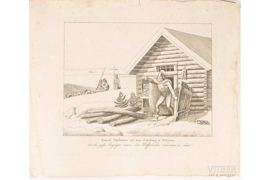 Ģenerālis Vandam Sibīrijā, 20. gs. sākums, papīrs, gravīra, 15 x 19.8 cm