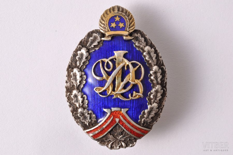 badge, LPDB Military society, Latvia, 20-30ies of 20th cent., 33.2 x 23.4 mm, 7.25 g