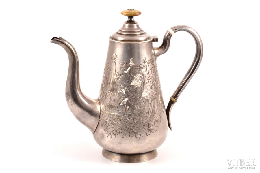 small teapot, silver, 84 standard, 353.35 g, engraving, gilding, h 17 cm, 1899-1908, Moscow, Russia